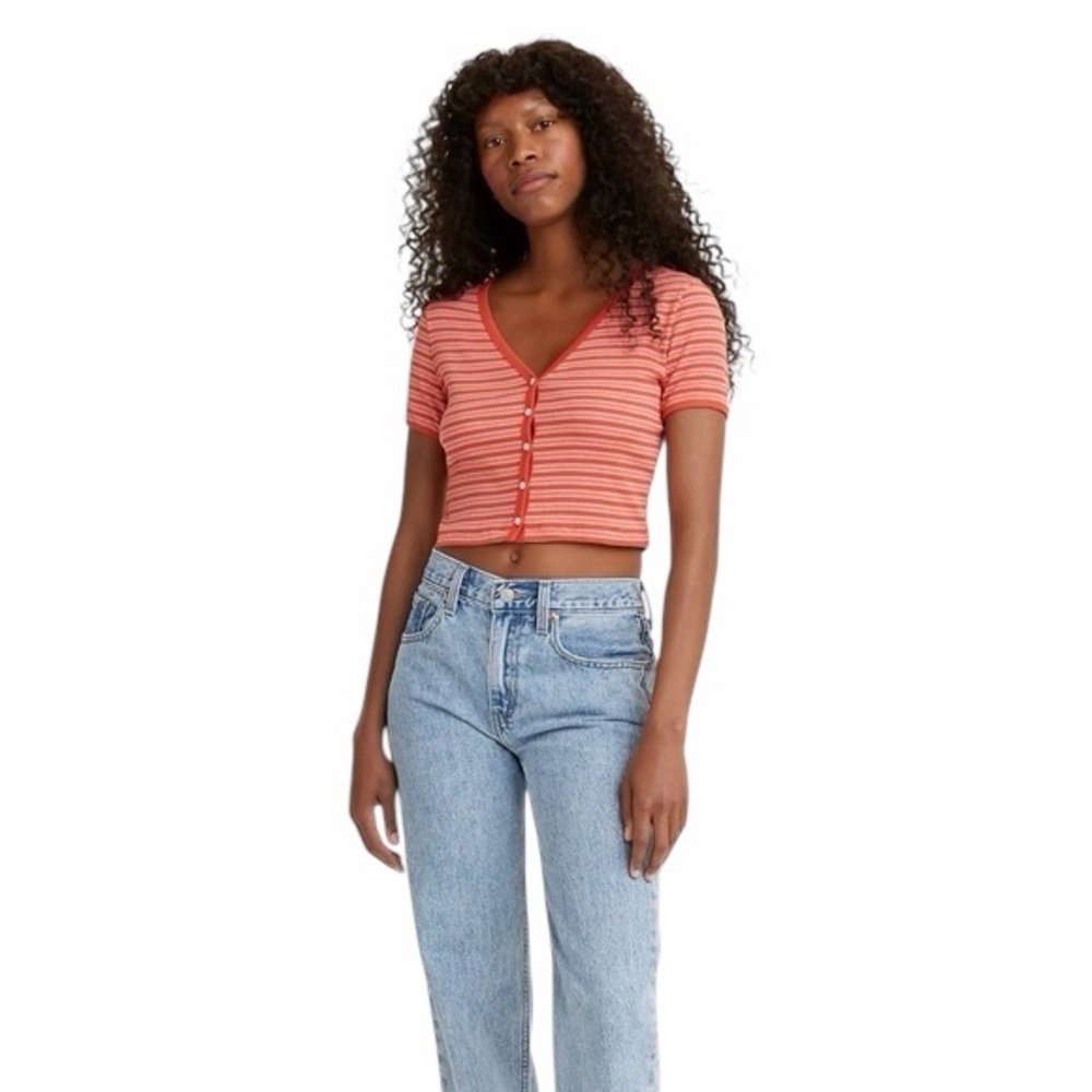 NWT Levi's Women's Orange Striped Button Down Shirt, Size Large